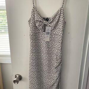 French Connection White and Blue Ruched Midi Slip Dress